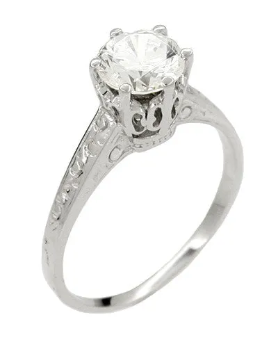 Vintage Replica 1 Carat Crown Art Deco Filigree Platinum Engagement Ring Mount