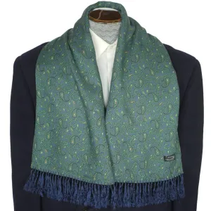 Vintage Tootal Fringed Paisley Scarf Blue and Green 1940s 50s Mens Fashion