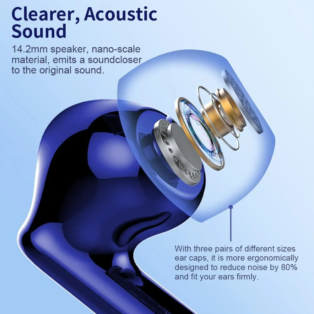 Wireless Earbuds Bluetooth 5.4 Headphones Bass Stereo Ear Buds with Noise Cancelling Mic LED Display in Ear Earphones IP7 Waterproof 36H Playtime for Laptop Pad Phones Sports Workout Blue
