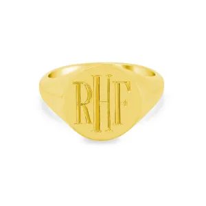 Women's Round Signet Ring - Large - Hand Engraved Roman Monogram