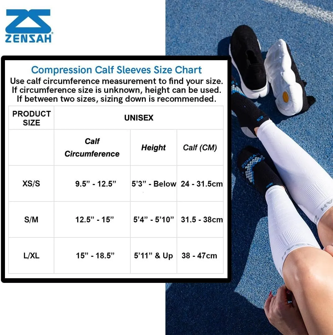 Zensah Calf/Shin Compression Sleeve - Made in the USA Single Leg Compression Sleeve for Shin Splint Relief, Recovery, Running